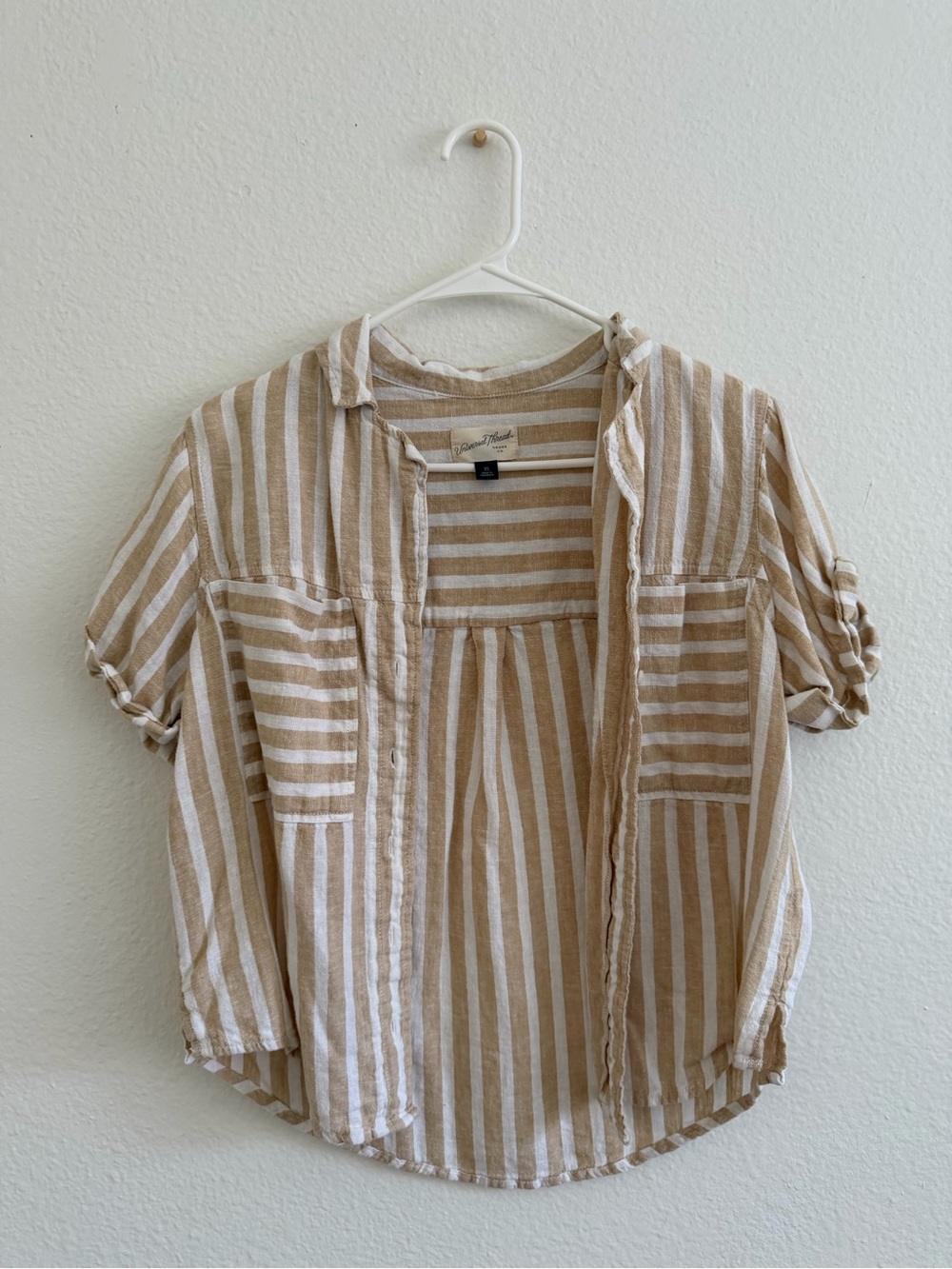 Lightweight Striped Button-Front Top in Beige and White